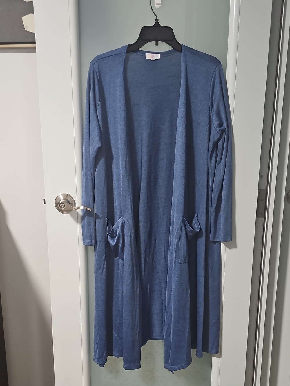 Blue Open-Front Long Cardigan